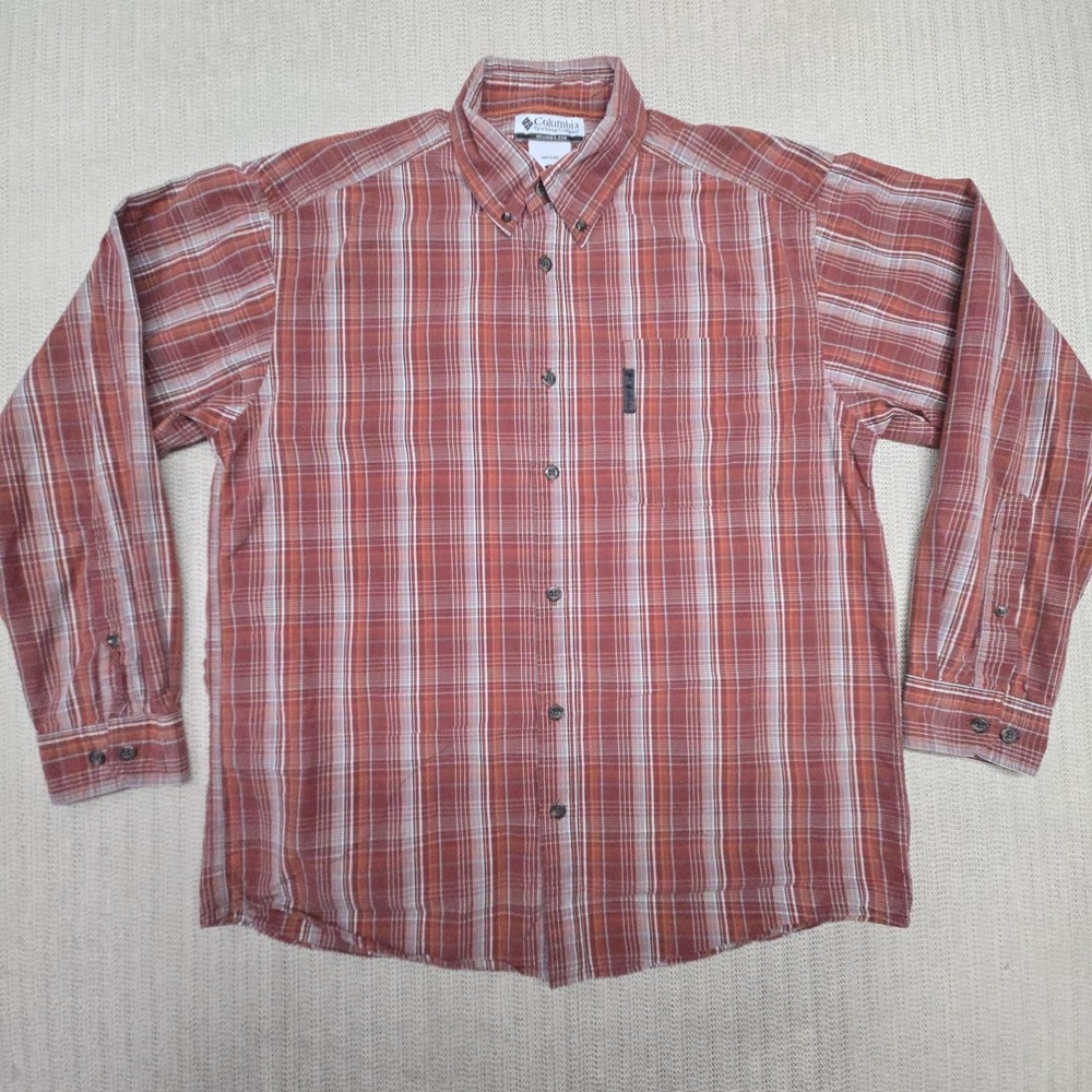Columbia Shirt Mens Medium Red Plaid Long Sleeve Button Down Cotton Casual